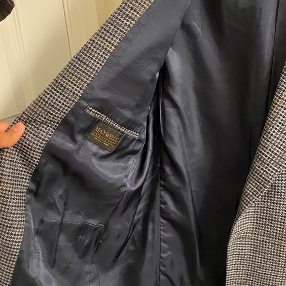 Mens Small Houndstooth Print Blazer/Sports Coat Navy Blue, Gray, Brown and Green - Picture 6 of 9